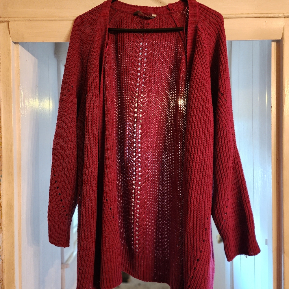 Chenille Burgundy Open-Front Cardigan